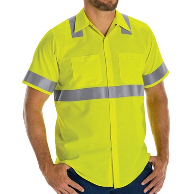Red Kap® Men's Hi-Visibility Short Sleeve Ripstop Work Shirt - Type R, Class 2